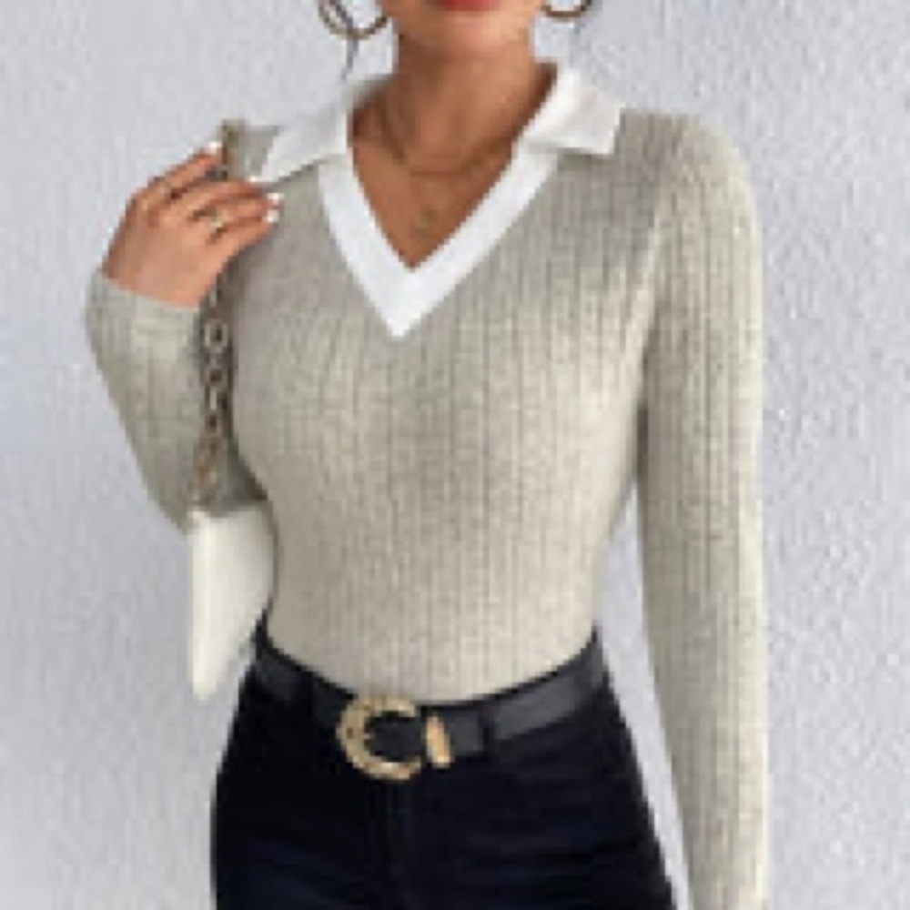AZZURRA Flavia Ribbed Polo Elegant V-Neck Sweater